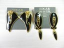 Vintage 2 Pairs Edgar Berebi Signed Black And Gold Tone Enamel Earrings   (DE35)