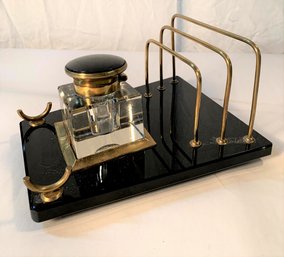 Art Deco Black And Brass Desk Set    SOW93