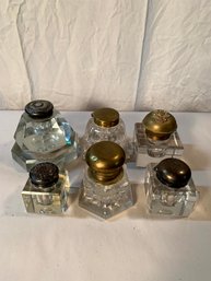 (6) Assorted Glass And Brass Ink Wells    SOW98
