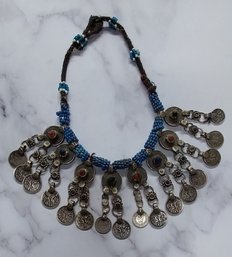 Vintage Tribal Silver Coin Necklace.