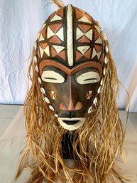 Tribal Wooden Helmet With Straw Hair    SOW147