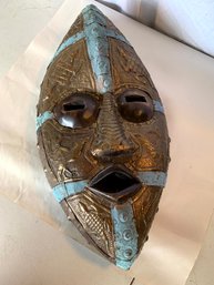 Oval Wooden And Brass Tribal Mask    SOW185