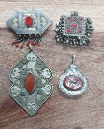 (4) Silver And Stone Pendants