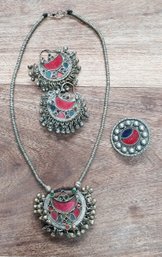 Large Silver Necklace And Earing Set