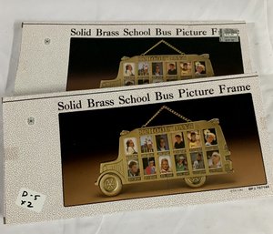 (2) Solid Brass School Bus Photo Frames (D-5)