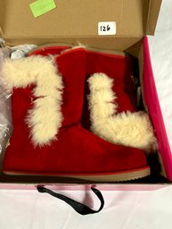Shekh Red Velvet Fur Boots Size 8 (126)