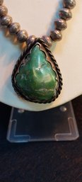 Sterling And Green Turquoise Necklace (C-10)
