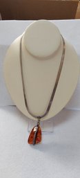 Amber And Sterling Necklace (C-14)