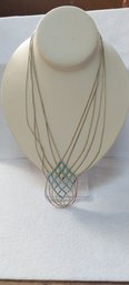 Vintage Navajo Design Liquid Sterling And Turquoise Beaded Necklace (C-17)