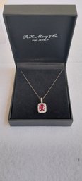 Sterling, Garnet And Cubic Zirconia Pendant (E-7)