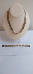 Sterling Silver Braided Necklace And Bracelet (T-10)