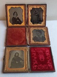 3 Vintage Leather Cased Pocket Photos Of Women (E-31)
