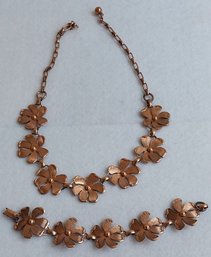 Mid-century Copper Floral Necklace And Bracelet (E-35)