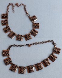 (2) Mid-century Copper Geometric Necklaces (E-36)