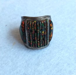 Reynetsa Leland Zuni Fire Opal Inlaid Sterling Ring (P-12)