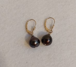 14K Gold And Black Pearl Earrings (ET-4)