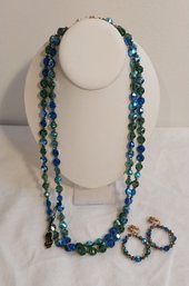 Vintage HOBE Peacock Blue And Green Necklace And Earring Set (EP8)