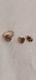 Gold And Amethyst Ring And Earring Set (ED24)