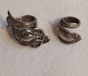 Pair Of Antique Sterling Spoon Rings (E9)