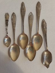(6) State/City Sterling Silver Spoons (ED39)