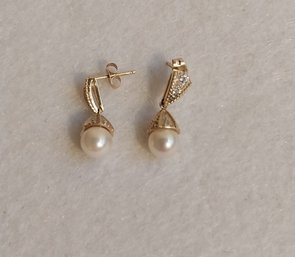 Pearl And Diamond 14K Earrings (ED52)