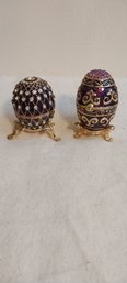 (2) Rhinestone Enamel Egg Trinket Boxes (EP31)