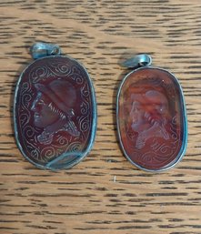Pair Of Amber Wax Seal Pendants (EP39)