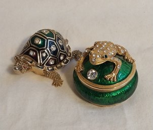 Turtle And Frog Enamel Rhinestone Trinket Boxes (EP40)