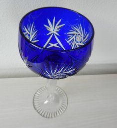 Cobalt Blue Cut To Clear Bohemian Czech Crystal Goblet    D3