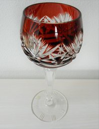 Ruby Red Cut To Clear Bohemian Czech Crystal Goblet    D4