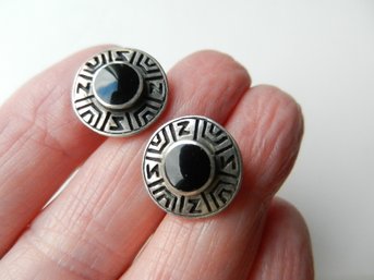 Vintage Sterling Silver And Onyx Stud Earrings Signed Woods (DL6)