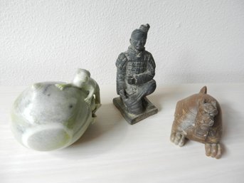 3 Carved Stone And Terracotta Ornaments    D8