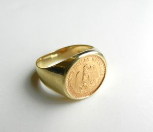 Vintage 14k Gold Band 18k Gold Dos Pesos Coin Ring  (DP27)