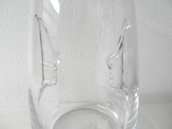 Glass Vase With 2 Face Profiles Indented Into The Glass     D20
