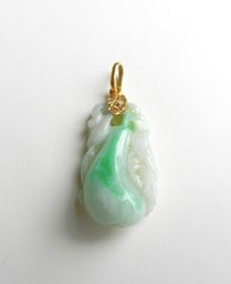 Vintage 18k Gold And Jadeite Gourd And Leaves Pendant  (DT23)