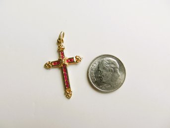 Vintage 14k Gold And Ruby Cross Pendant  (DT38)
