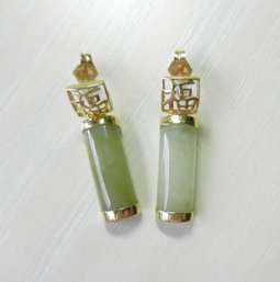 Vintage 14k Gold And Jadeite Long Earrings   (DT44)