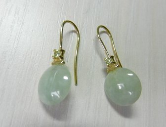 Vintage 14k Gold Round Dangle Jadeite Earrings    (DT46)
