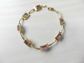 Vintage 14k Gold And Amethyst Chain Link Bracelet   (DT57)