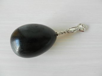 Antique Sterling Handle Black Wood Darning Egg  (D14)
