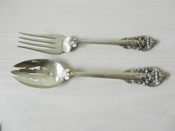 Wallace Grande Baroque Sterling Silver Pierced Serving Spoon And Meat Fork   (D26)