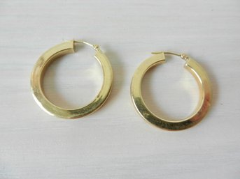 14k Gold Hollow Hoop Earrings Israel Rising Sun Makers Mark   (D35)