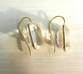 Vintage 14k Gold Topaz Rectangle Earrings   (DT67)