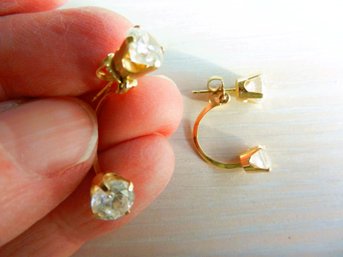 Vintage 14k Gold CZ Half Hoop Earrings   (DT68)