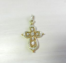 Vintage Sterling Silver 925 And Vermeil And Clear Stone Cross   (DT86)