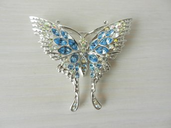 Vintage Nolan Miller Silver Tone And AB Rhinestone Butterfly Brooch  (DT6)