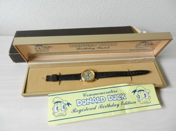 Vintage Wm Bradley Donald Duck Birthday Watch In Case With Sleeve  (DT12)