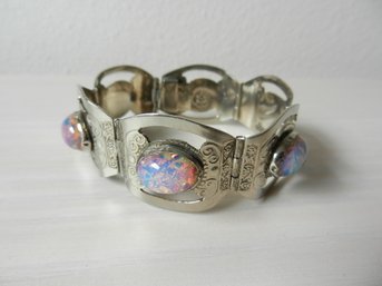 Vintage Taxco Mexico Sterling And Faux Opal Bracelet  (DT15)