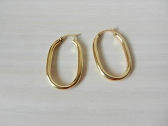 Vintage 14k Gold Hollow Oval Hoop Pierced Earrings  (DT19)