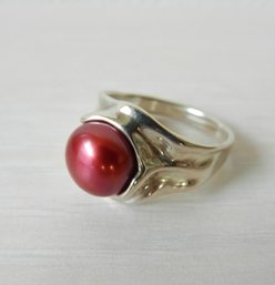 Vintage Sterling Silver Hagit Gorali HG Israel Red Pearl Ring  (DT21)